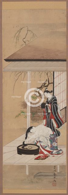 Woman washing her hair with an attendant, mid-18th century. Creator: Katsukawa Shunsui.