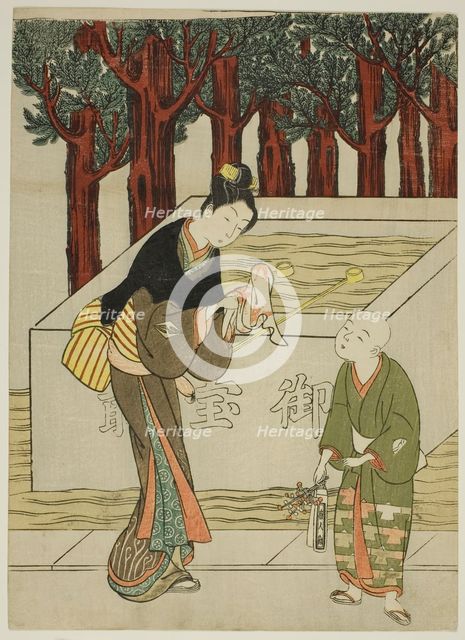 Woman Washing Her Hands before Entering a Shrine, c. 1767. Creator: Suzuki Harunobu.