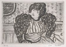 Woman wearing a dress with puffy sleeves, ca. 1906. Creator: Charles Cottet
