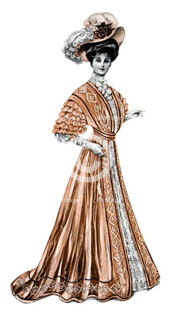 Woman wearing a long dress and a hat, 1908-1909.Artist: Andre & Sleigh