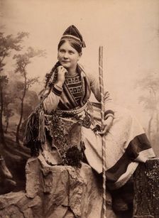 Woman wearing Sami folk costume, Inga Åren, Frostviken, Lapland, 1890-1900. Creator: Helene Edlund
