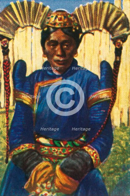 Woman with traditional headdress, Mongolia, c1928. Creator: Unknown.