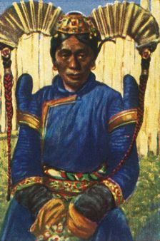 Woman with traditional headdress, Mongolia, c1928. Creator: Unknown