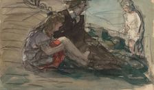 Woman with two children along the waterfront, 1881-1927. Creator: Johan Antonie de Jonge