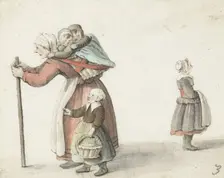 Woman with two children in a carrying basket, 1651. Creator: Gesina ter Borch