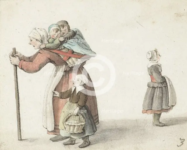 Woman with two children in a carrying basket, 1651. Creator: Gesina ter Borch.