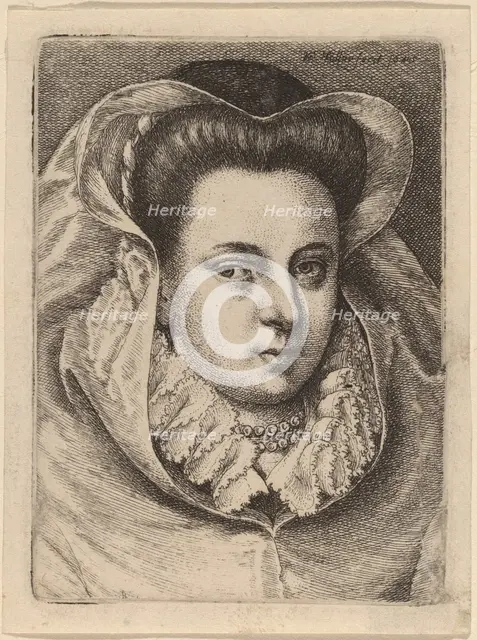 Woman with White Veil and Black Hat (Mary Stuart?), 1645. Creator: Wenceslaus Hollar.