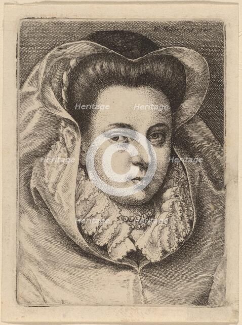 Woman with White Veil and Black Hat (Mary Stuart?), 1645. Creator: Wenceslaus Hollar.