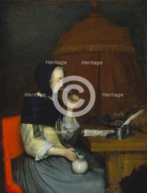 Woman with Wine Glass, c1656-1657. Creator: Gerard Terborch II.