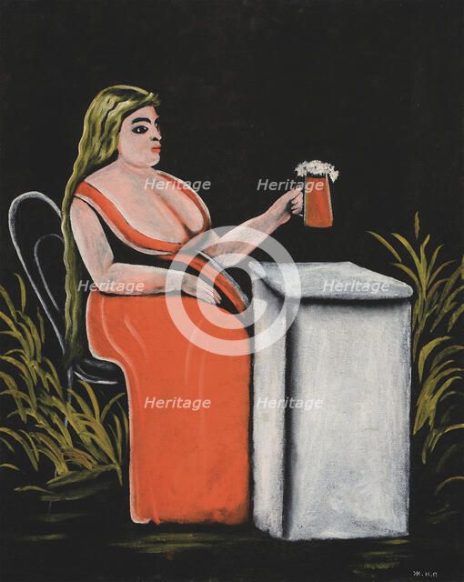Woman with a Mug of Beer. Creator: Pirosmani, Niko (1862-1918).