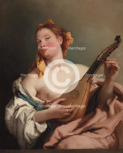 Woman with a Mandolin, c.between 1755 and 1760. Creator: Giovanni Battista Tiepolo.