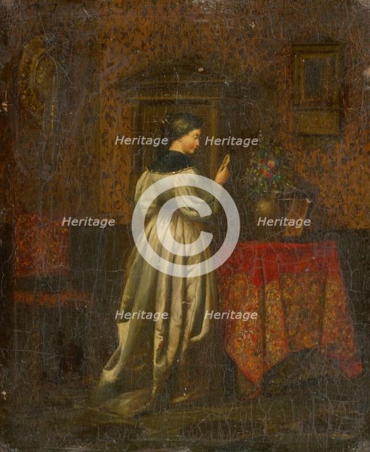 Woman with a miniature, 1850-1870. Creator: Schleich.