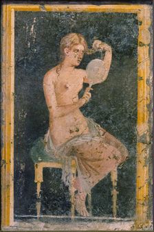 Woman with a Mirror, 1st H. 1st cen. AD. Creator: Roman-Pompeian wall painting