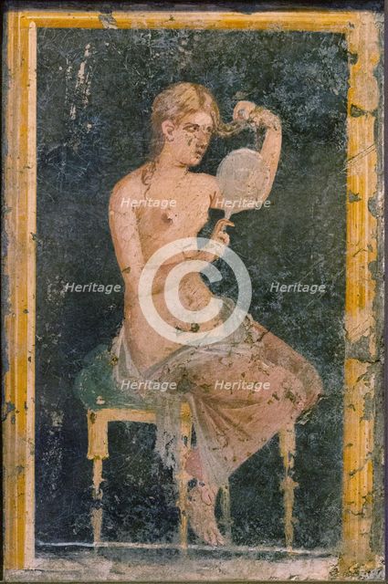 Woman with a Mirror, 1st H. 1st cen. AD. Creator: Roman-Pompeian wall painting.