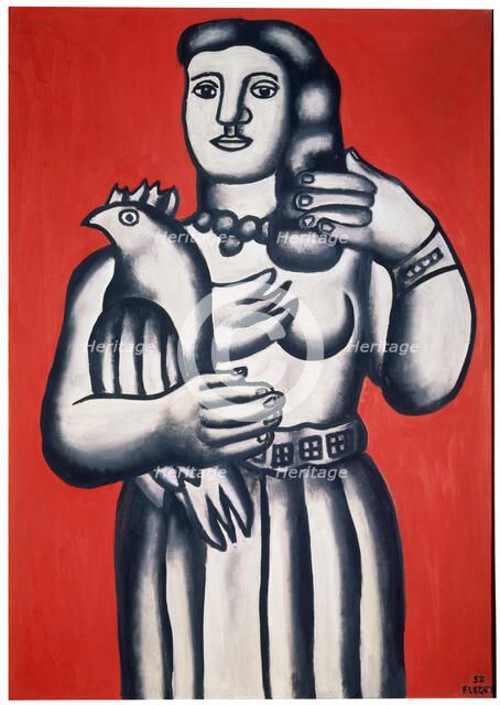 'Woman with a Bird against a Red Background', 1952.  Creator: Fernand Leger.