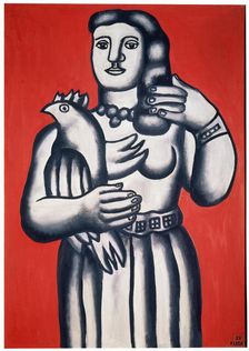 Woman with a Bird against a Red Background 1952. Creator: Fernand Leger