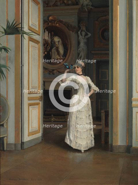 Woman with a Bird at the Chateau de Maisons-Laffitte, 1882. Creator: Gunnar Berndtson.