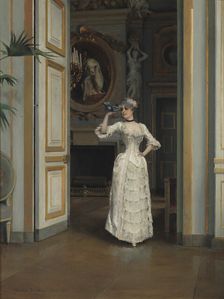 Woman with a Bird at the Chateau de Maisons-Laffitte, 1882. Creator: Gunnar Berndtson