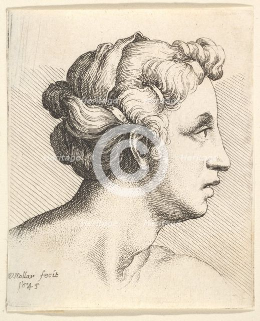 Woman with a bound tress of hair in profile to right, 1645. Creator: Wenceslaus Hollar.