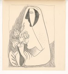Woman with a bouquet in a vase, 1938. Creator: Mikulas Galanda