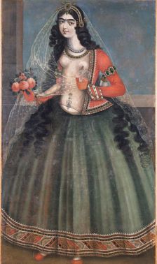 Woman with a Bouquet of Roses, 1850. Creator: Anon