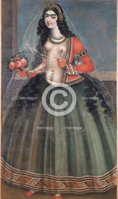 Woman with a Bouquet of Roses, 1850. Creator: Anon.