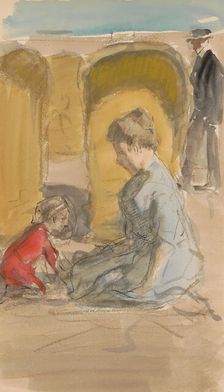 Woman with a child on the beach, 1881-1927. Creator: Johan Antonie de Jonge