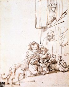 Woman with a Child Afraid of a Dog 17th century. Artist: Rembrandt Harmensz van Rijn