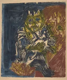 Woman with a Child and a Cat, 1919. Creator: Ernst Kirchner