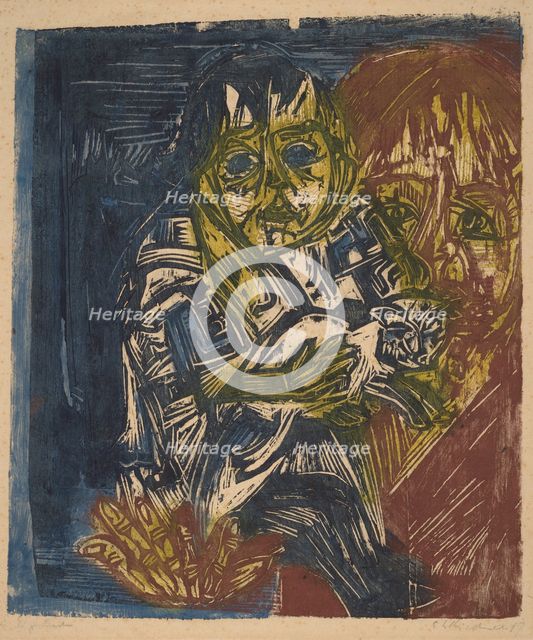 Woman with a Child and a Cat, 1919. Creator: Ernst Kirchner.