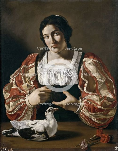 Woman with a Dove, between c1610 and c1620. Creators: Cecco del Caravaggio, Artemisia Gentileschi.