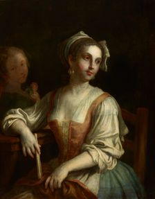 Woman with a Fan and a Woman with a Rose, 1750s. Creator: Pietro Rotari
