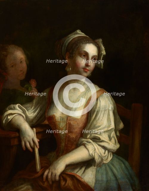 Woman with a Fan and a Woman with a Rose, 1750s. Creator: Pietro Rotari.