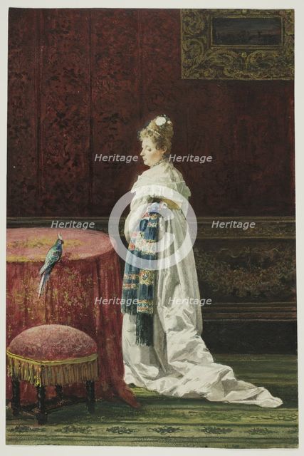 Woman with a Green Parrot, 1850/1880. Creator: Joaquin Agrasot y Juan.