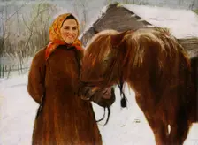 Woman with a Horse 1898, (1965). Creator: Valentin Serov