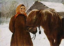 Woman with a Horse 1898, (1965). Creator: Valentin Serov