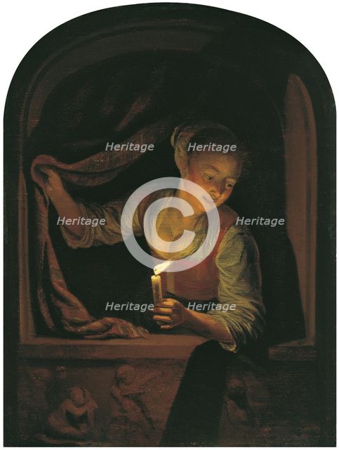 Woman with a lighted Candle at a Window. Artist: Dou, Gerard (Gerrit) (1613-1675)