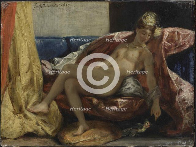 Woman with a Parrot, Between 1826 and 1828. Creator: Delacroix, Eugène (1798-1863).