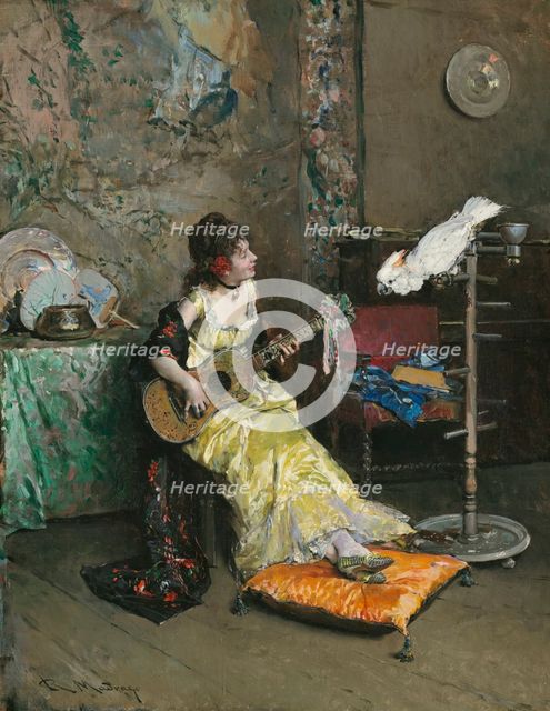 Woman With A Parrot, c1872. Creator: Raimundo de Madrazo y Garreta.