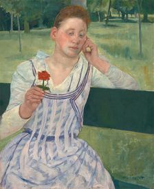 Woman with a Red Zinnia, 1891. Creator: Mary Cassatt