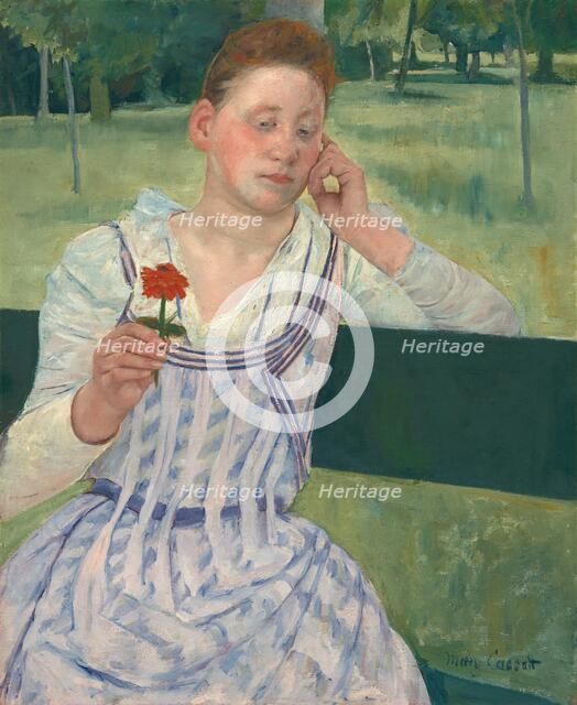 Woman with a Red Zinnia, 1891. Creator: Mary Cassatt.