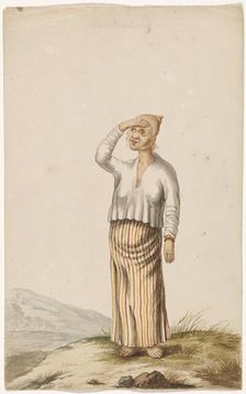 Woman with albinism covering her eyes, c.1675-c.1725. Creator: Anon