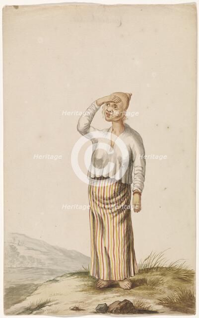 Woman with albinism covering her eyes, c.1675-c.1725.  Creator: Anon.