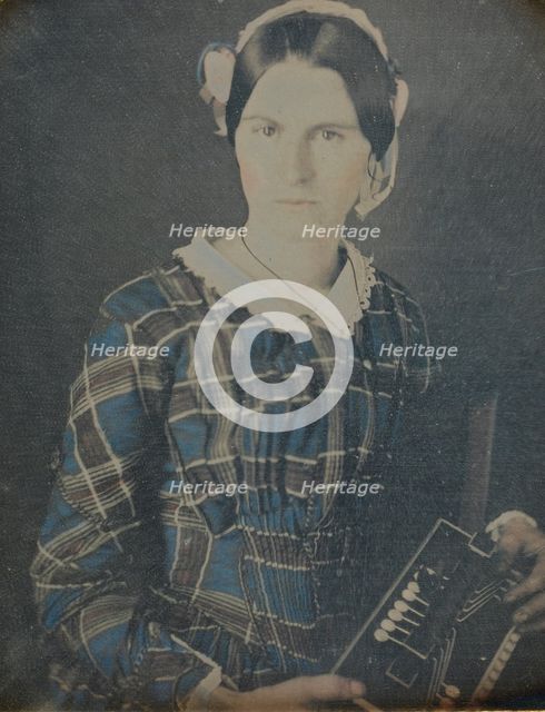 Woman with an Accordion daguerreotype, 1840s. Creator: Ron Fasand.