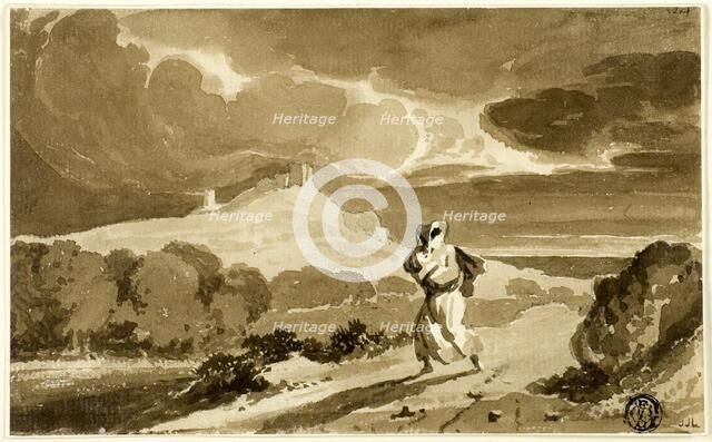 Woman with Baby Fleeing Across Moors, n.d. Creator: John Constable.