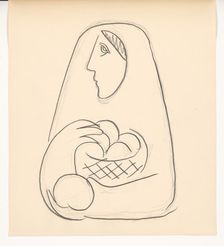 Woman with basket of fruit in her arms, 1938. Creator: Mikulas Galanda