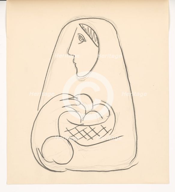 Woman with basket of fruit in her arms, 1938. Creator: Mikulas Galanda.