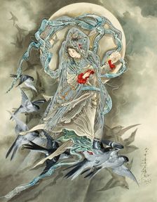 Woman with Birds, 1890s. Creator: Toshio Aoki