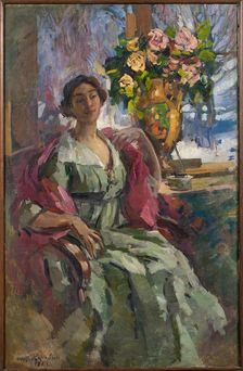 Woman with bouquet of roses, 1921