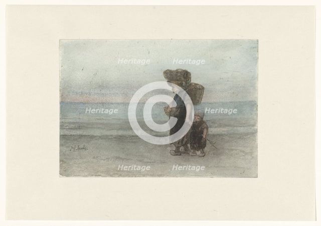 Woman with child, walking on the beach, 1834-1892. Creator: Jozef Israels.